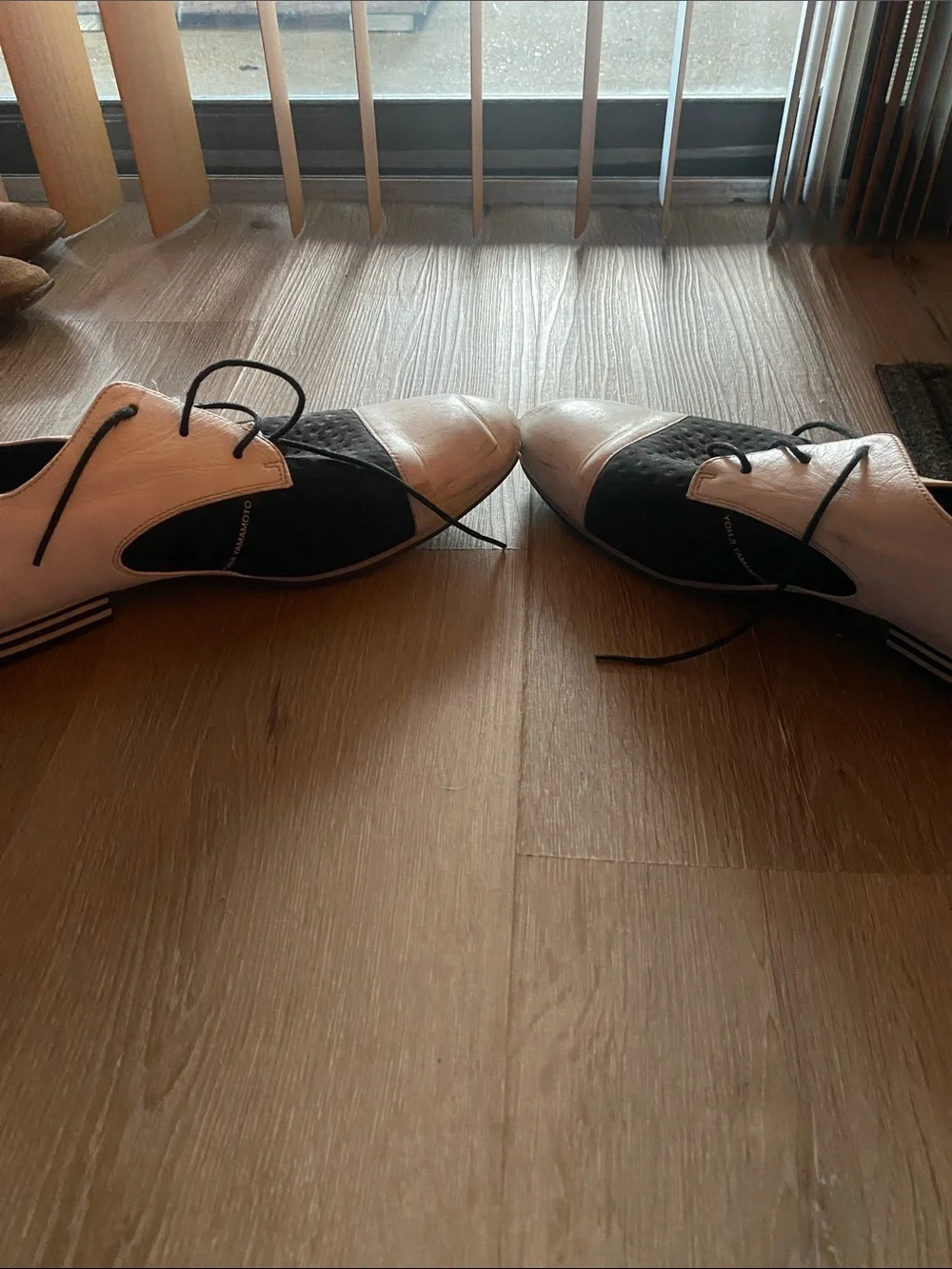 Yohji Yamamoto Black and White Two-Tone Lace-Up Flats